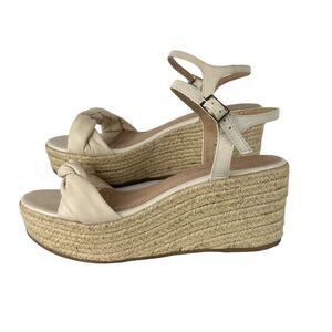 BRUNO MENEGATTI Woven Raffia Platform Wedge Leather Open Toe Slingback US Size 9